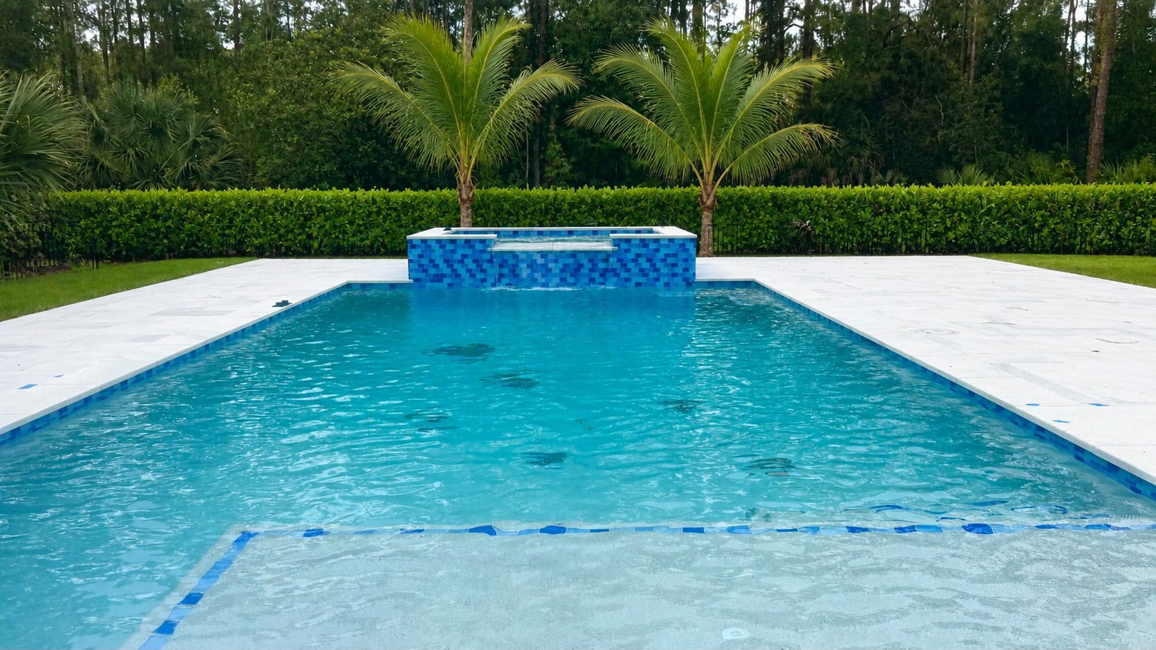 Finished backyard pool and raised spa in Collier County